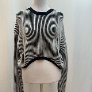Edikted Black/White Striped Crew Neck Cropped Sweater XS/S NWTS